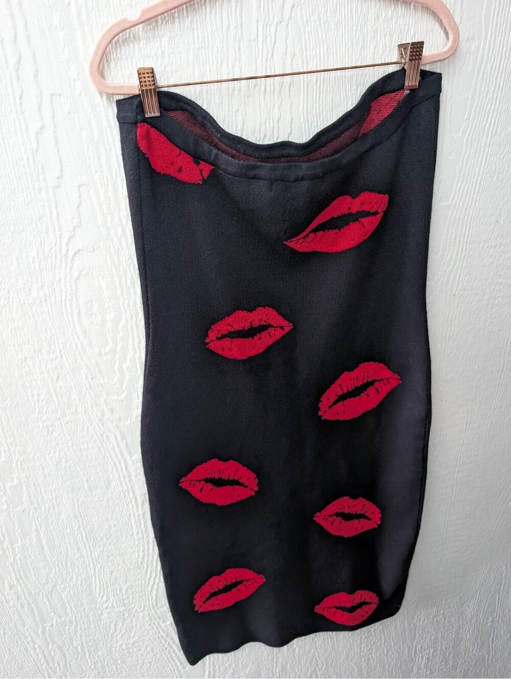 Madden Girl Black Knit Strapless Bodycon Midi Dress Red Lips Club Date Romantic - Picture 5 of 7